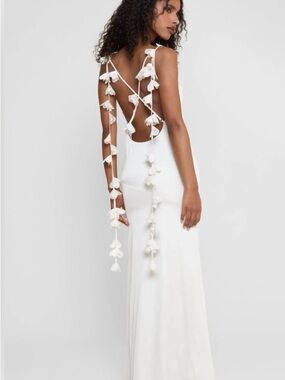 White Floral-Trim Backless Maxi Dress
